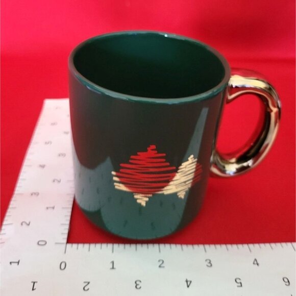 Vintage Christmas Mugs Celebrate the Season Gold Decal Green Set of Four - Picture 8 of 12